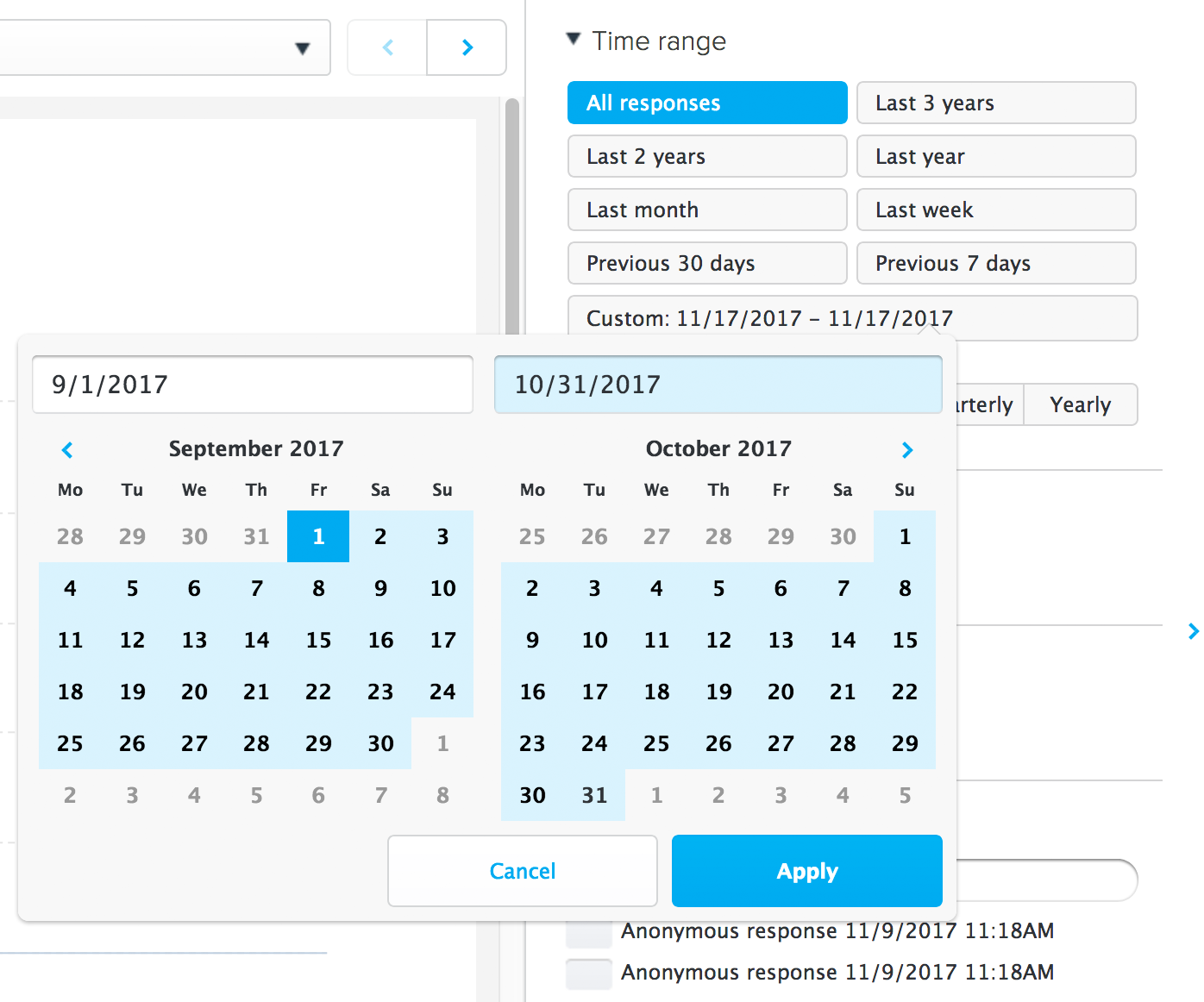 Time Range Filtering Surveypal